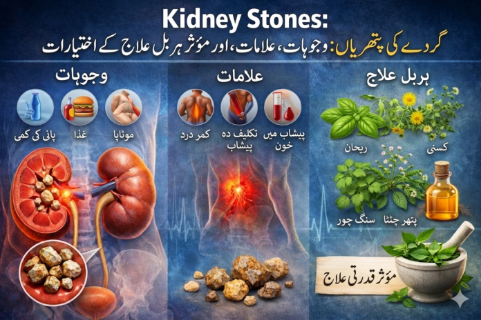 گردے کی پتھری: وجوہات، علامات اور مؤثر جڑی بوٹیوں سے علاج کے طریقے